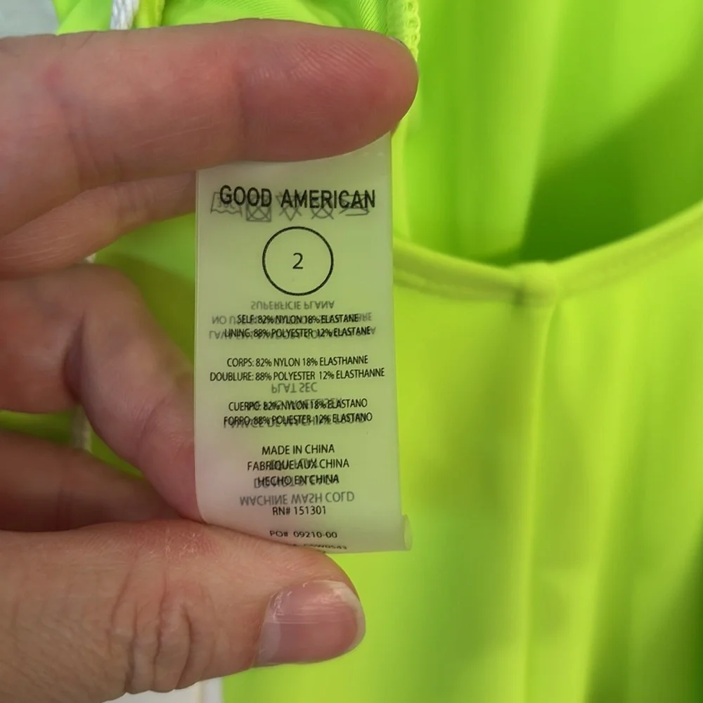 GOOD AMERICAN Always Sunny One- Piece Swimsuit in Electric Lime NWT - Picture 6 of 8